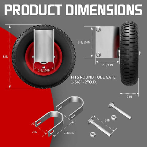 Product dimensions of 8 Inch Gate Wheel for round tube gates from 1 5 8 inch to 2 1 2 inch Heavy Duty Caster up to 300 lb.