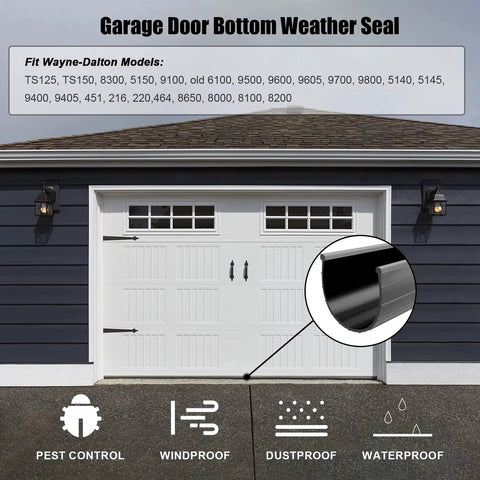 Garage door with Bottom Weather Seal Replacement for 16 Foot Wide Doors, 154448 Weather Stripping for Wayne Dalton Models.