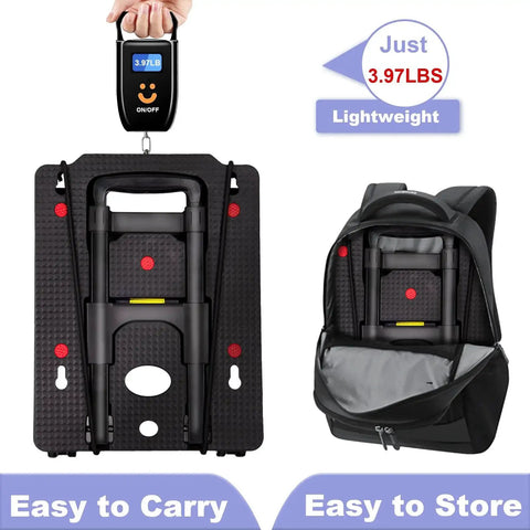 Go To Lightweight Folding Hand Truck With Four Rotating Wheels displayed in backpack