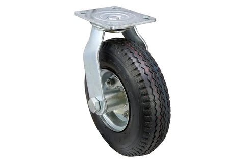 8 Inch Pneumatic Caster Wheel With Swivel Plate And Ball Bearing Steel Hub Five Eighths Inch Bore 220 Pound Load Capacity 4 Inch Wide By 8 Inch Diameter Tire Ideal For Indoor And Outdoor Use