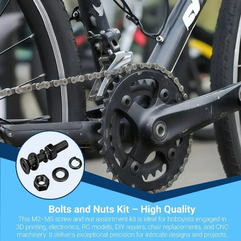 3360Pcs M2 M3 M4 M5 Screws Set With Countersunk Hex Socket Head Cap Screws Nuts Flat Washers And Lock Washers 12.9 Grade Alloy Steel Machine Screw Kit For Durable Hardware Projects And Pro DIY Builds shown with bicycle parts