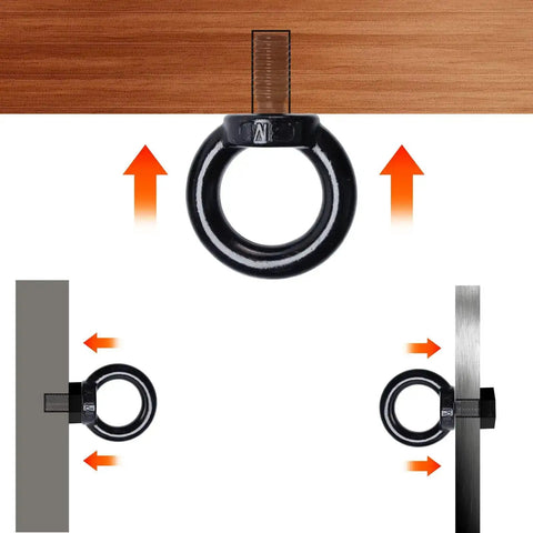 M8 Lifting Eye Bolts Set Of 4 Stainless Steel 304 Black Heavy Duty Rigging Gear for lifting and hoisting demonstration in various positions
