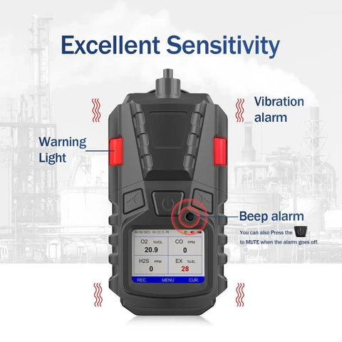 Pro Grade All In One 4 Gas Monitor With Pump Portable Gas Detector For CO O2 H2S And LEL Combustibles with LCD on display