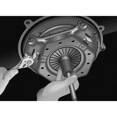 Person using Metric And SAE Clutch Alignment Tool Set, 8 Piece Universal Pilot Tool for precise clutch disc alignment during installation.