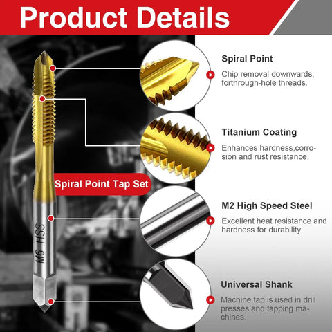 7 Piece Spiral Point Tap Set M2 to M6 Titanium Coated High Speed Steel 6542 Machine Threading Tools with product details