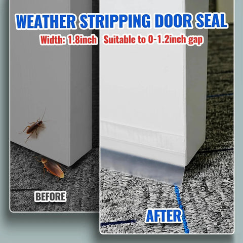 Weather Stripping Door Draft Stopper and Shower Door Seal Strip for Windows and Bathrooms, 33 Feet Long, 1.8 Inches Wide installed on door.