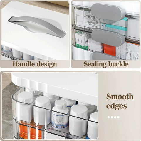 Detail of Three Tier Portable Medicine Organizer Cabinet With Detachable Transparent Trays And Sturdy Plastic Handle