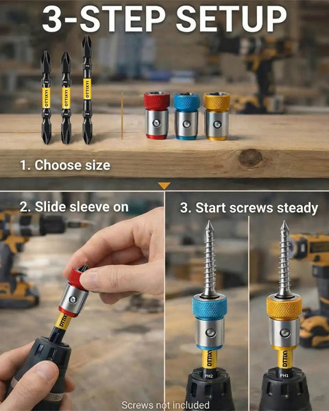 3-step setup guide for 6 Piece Magnetic Screwdriver Head Ring Set For Drill And Impact Driver with magnetizer