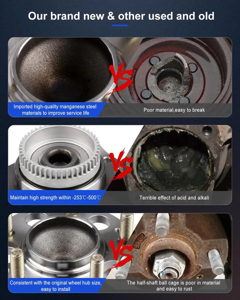 Comparison of new vs old wheel hub with emphasis on material quality, strength, and fitting for Hyundai models.