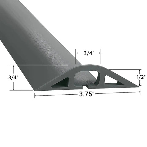 D-2 Rubber Duct Cord Cover 36 Inch Gray Floor Cable Protector with dimensions for power cables, ethernet, coax, phone lines, USA made