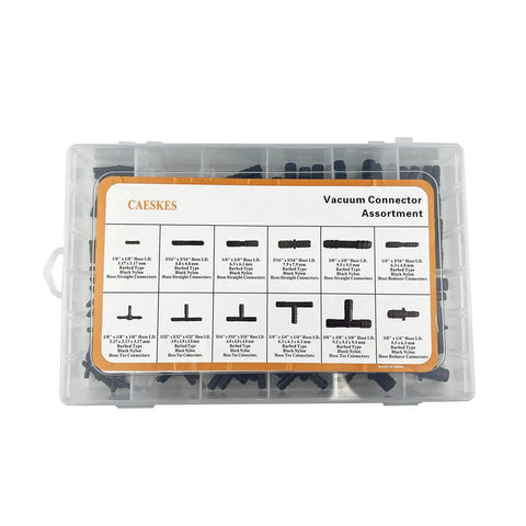 Vacuum Connector Assortment Kit For Automotive Vacuum Tubing Connectors Including Straight Reducer And Tee Connectors In Black Nylon