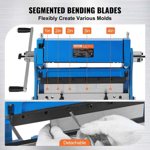 12 Inch 3 In 1 Sheet Metal Brake Shear Roll Machine With 90 Degree Bend For 20 Gauge Metal showing detachable bending blades