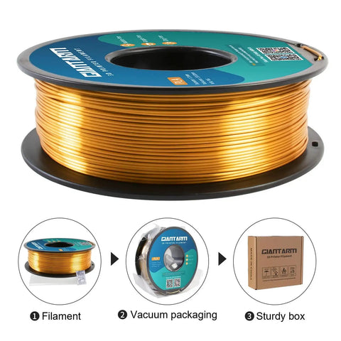 Silk Gold PLA Filament 1Kg Spool 1.75mm High Detail Dimensional Accuracy 0.03mm Smooth Glossy Silk Finish For 3D Printing