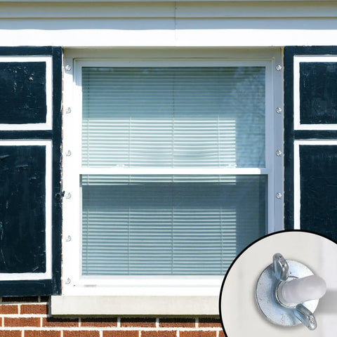 All In One Hurricane Anchor Kit 40 Set Quarter Inch 20 Thread For Window Board Panel And Shutter Mounting With Protective Caps Wing Nuts Installed on window