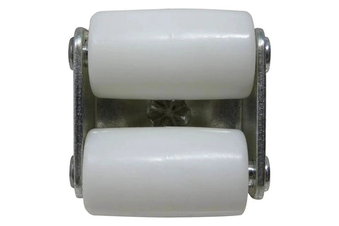 7/8-Inch Threaded Stem Appliance Caster Set With Dual Wheels White 4-Pack Low Profile 1-1/2-Inch Wide Twin Wheels Jam Nuts For Easy Alignment And Height Adjustment To Replace Refrigerator And Freezer Factory Wheels, view of white dual wheels.