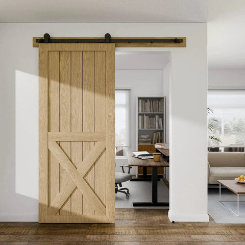 Installed Heavy Duty Top Mount Sliding Barn Door Hardware Kit 6 Ft Track for Single Door Use with Quiet Roller Hangers