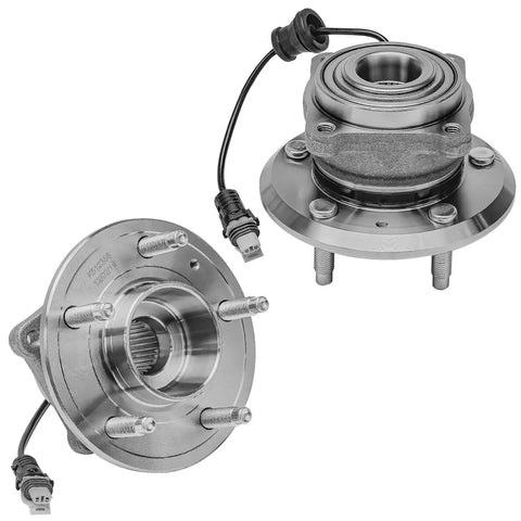 4 Piece Front And Rear Wheel Bearing Hubs Assembly With ABS For Chevy Equinox Captiva Sport Pontiac Torrent Saturn Vue Suzuki XL7 2007 To 2015 5 Lug Kit Ready To Roll, showing metallic 5-lug hub assemblies with ABS sensors and wiring.