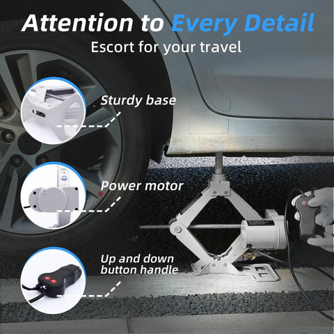 STANDTALL 3T electric scissor floor jack with 12V motor, sturdy base, and up/down control handle under sedan