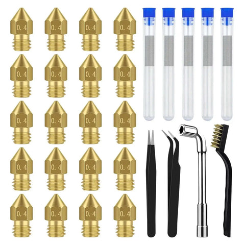 0.4mm Brass MK8 3D Printer Nozzle Set For Ender 3 V2 Ender 3 Ender 3S CR8 CR10 And More With 20 Nozzles And 54 Cleaning Needles