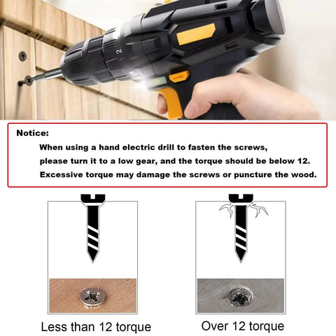 Instruction for using electric drill with Six Hundred Pieces M3 Black Wood Screws Set Handy Short Lengths 6mm 8mm 10mm 12mm