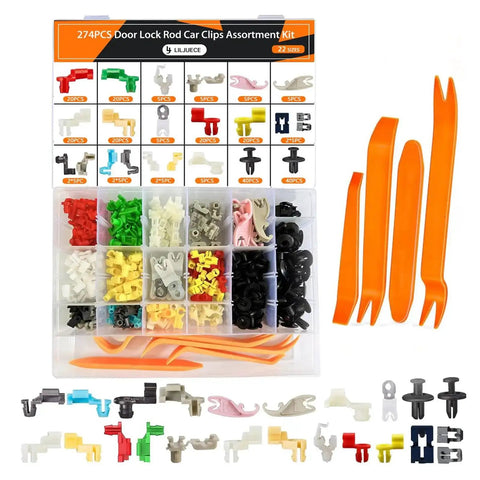 274Pcs Door Lock Rod Clips Kit With 22 Size Assortment for Hood Latch Locking Push Clips, OEM Numbers Included displayed in box