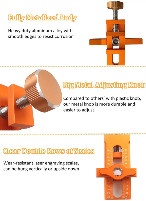 One Hand Cabinet Door Mounting Jig With 10mm Door Latch Drilling Bit Aluminum Alloy Clamp Features