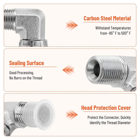 Racewill 5-pack 90-degree hydraulic elbow adapters, 1/4 NPTF male to 1/4 NPSM female, carbon steel protection cover