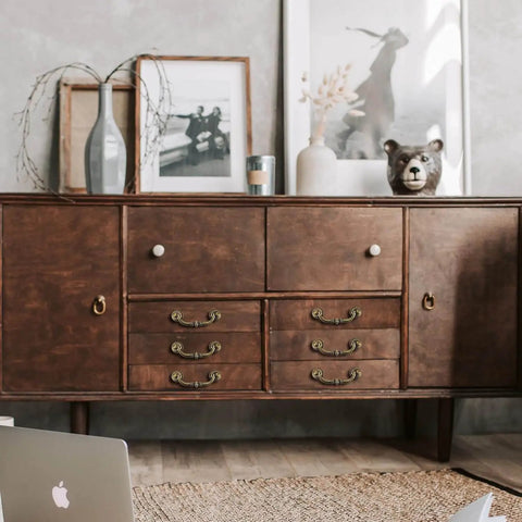 Retro dresser with Antique Bronze Drawer Pulls Six Pack With Three And A Half Inch Hole Centers For A Retro Dresser Makeover Vintage Vibes Zinc Alloy Drop Bail Pulls For Kitchen Cabinets Cupboards And Desk Drawers RiseDirectly installed on drawers.