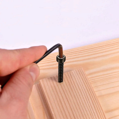Person installing M3 Stainless Steel Hex Socket Cap Screws Kit 480 Pcs Self Tapping Wood Screws Assortment in wood with hex key