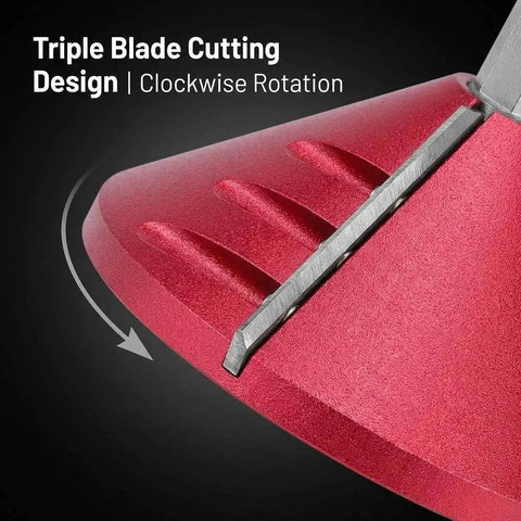 Close-up of triple blade cutting design on 2 In 1 PVC Pipe Deburring And Chamfer Tool For Inner And Outer Reaming Works On PVC CPVC ABS PP And PE Pipes