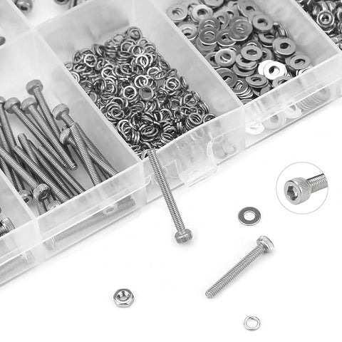 Pro Grade Heavy Duty Hex Socket Head Cap Screws Kit In 304 Stainless Steel, M2.5 Thread, bolts, nuts, washers in assorted box