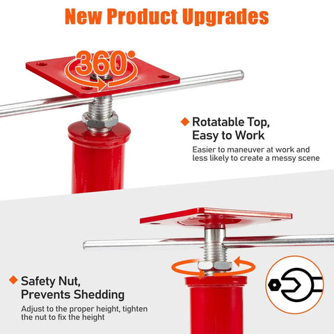Heavy Duty Floor Jacks 4 Pack For Crawlspace Leveling 11 To 16 Inch Swivel Top with rotatable swivel and safety nut