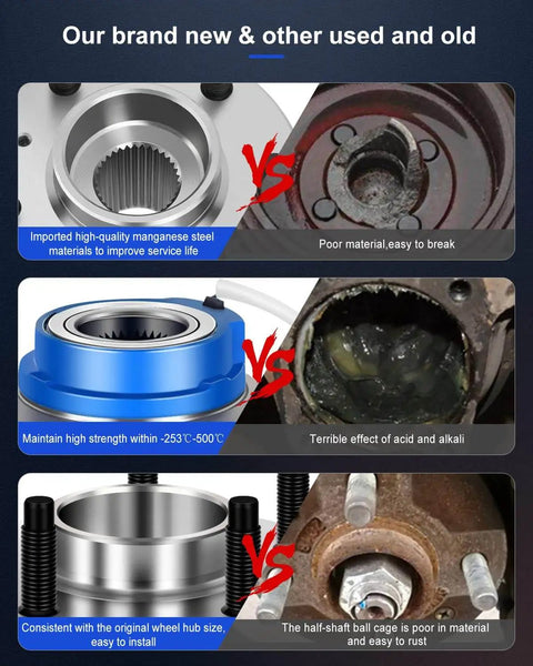 Comparison of new vs old wheel hub materials and design for durability and strength.
