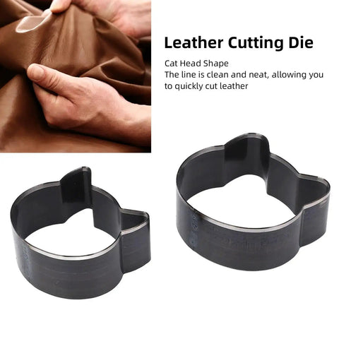 Cat Head Leather Cutting Die Set In Alloy Steel Pro Grade Hollow Punch Tools with two sizes for crafting projects