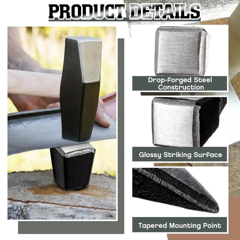 Two Piece Peening Anvil Set For Scythe Blades In Drop Forged Steel With Flat Striking Surface And Glossy Finish