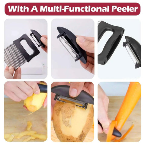 2 In 1 Crinkle Cutter With Peeler For Crinkle Fries And Veggie Prep Jayvar Stainless Steel Wave Cutter for potatoes and carrots