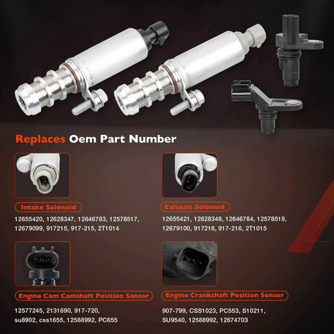 Intake And Exhaust Camshaft Position Actuator VVT Solenoid Kit With Camshaft Crankshaft Engine Sensor For 2.0L 2.2L 2.4L GM Engines