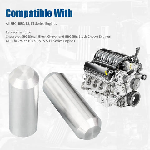 Two Piece Bellhousing Alignment Dowel Pins For Chevy LS LT Engines Extended Length next to engine image