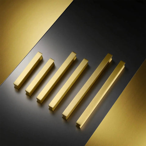 2 Pack Solid Brass Cabinet Handles In Brushed Gold Finish Modern Kitchen Hardware With Three And Three Quarters Inch Hole Center And Four And One Half Inch Total Length For Dresser Drawers Comfortable Grip Premium Weight