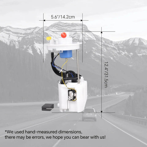Replacement Electric Fuel Pump Module Assembly For 2012 To 2015 Civic L4 1.8L And 2013 To 2015 ILX With Carbon Brushes For Smooth Fuel Delivery, Easy Install, Reliable Starts, And Long Lasting Performance, shown front view with dimensions