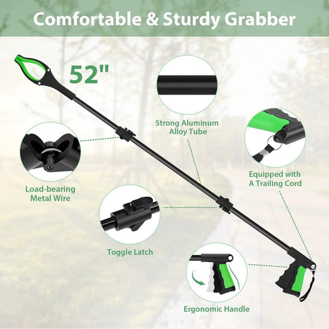 52-Inch Extra Long Grabber Reacher Tool With Foldable Design VerdiNex Magnetic Pickup And 360 Degree Rotating Anti-Slip Jaw