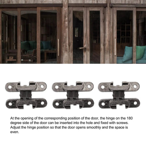 3 Pack 43mm Invisible Hinges For Cabinets And Jewelry Boxes, 180 Degree Zinc Alloy Cross Hinge in Black Plated Finish