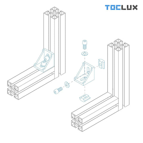 Diagram of 10 Sets Black 4040 Aluminum Extrusion Corner Bracket Kit With 10 Corner Brackets 20 M6 Spring T Nuts And Hex Screws Plus 1 Ball End Hex Wrench For 40 T Slot Extruded Aluminum Accessories