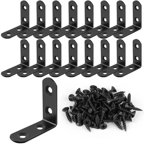 16 Piece Stainless Steel L Bracket Corner Brace Set With 64 Screws, 90 Degree Right Angle Supports, Black Finish