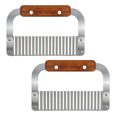 Crinkle Cutter Set For Veggies And Potatoes With Ergonomic Wooden Handle Serrated Knife Two Pack