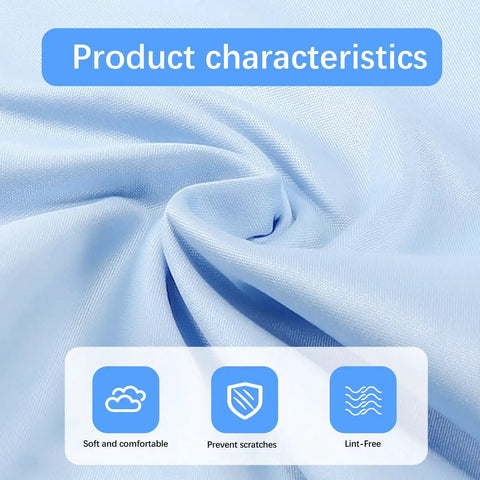 Close-up of light blue microfiber cloth showing soft, lint-free fabric for 80 Pack Multi Color 6x7 Microfiber Cleaning Cloths For Glasses And Screens.