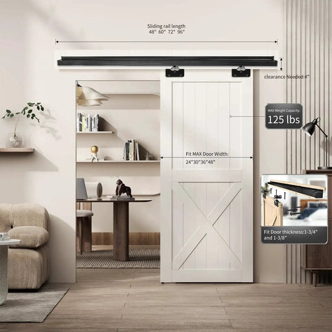 Interior Box Rail Sliding Door Hardware Kit for Wood Doors Wall Mount Aluminum Alloy Track System with Black Finish 48 Inch Length