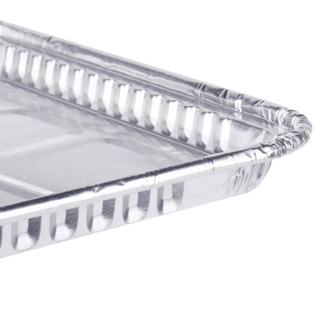Close-up of 25 Pack 1/4 Size Cookie Sheet Baking Pans 12.8 By 8.9 Inch Heavy Duty Nonstick Aluminum Foil Tray