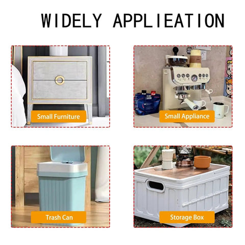 Image showing Eight Pcs Self Adhesive Mini Caster Wheels Set For Small Kitchen With use on furniture, appliance, trash can, storage box.