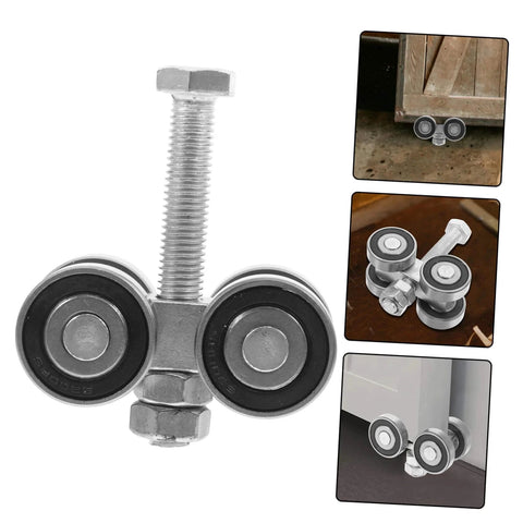 Stainless Steel Double Bearing Caster Wheel For Sliding Gates And Barn Doors Heavy Duty Track Roller Built To Last For Greenhouse And Metal Construction With Smooth Glide And Easy Installation. Image shows wheel and installed examples.